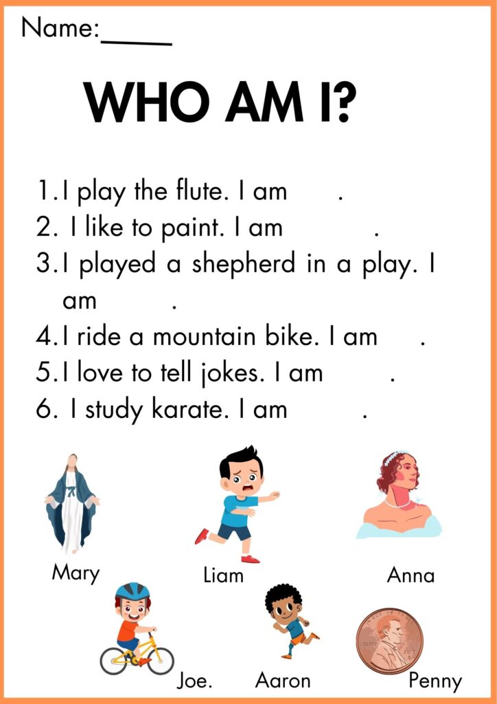 image showing complete the fill in the blank write picture who I am worksheet