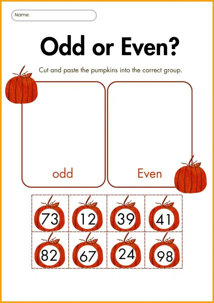image showing cut and paste Fall Even and Odd worksheet