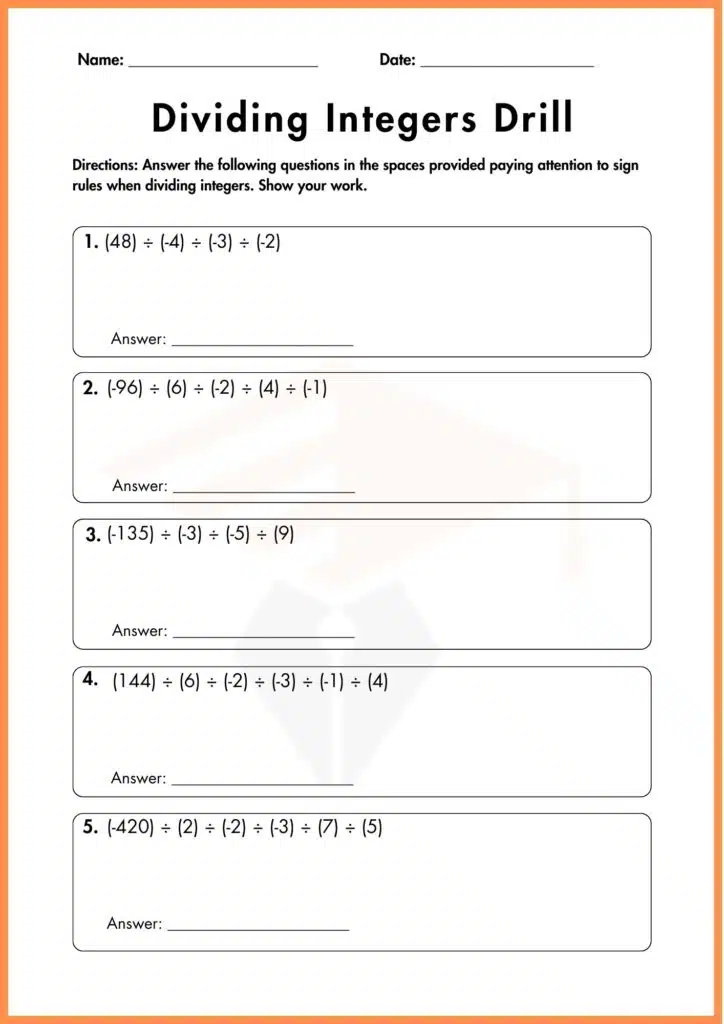 image showing practicing dividing of integers