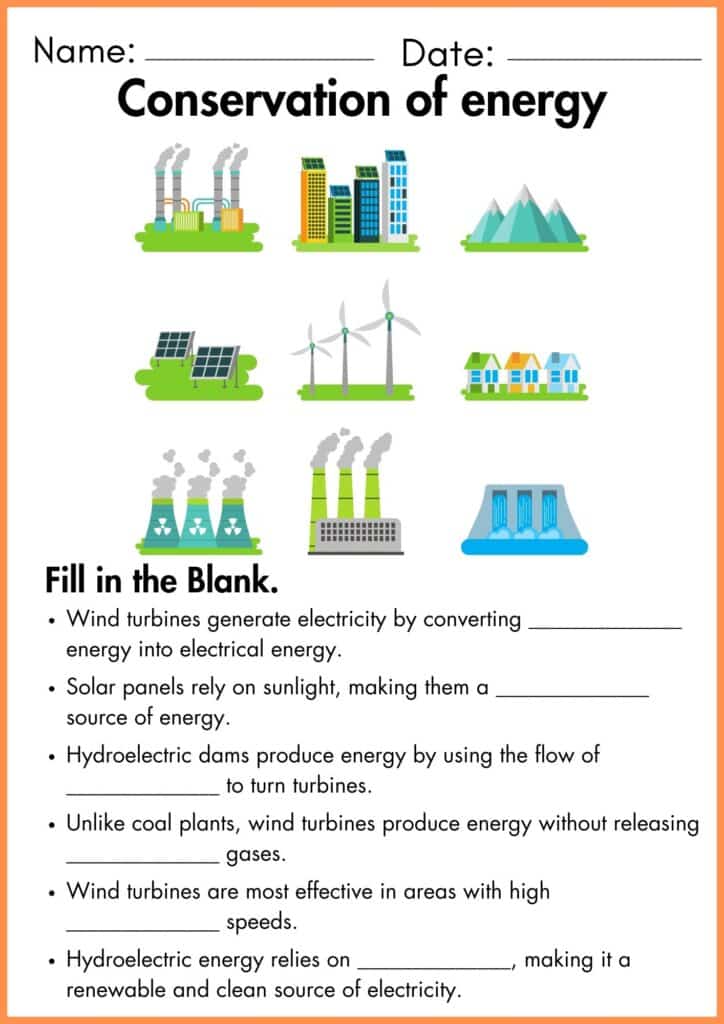 Image showing fill the blank Conservation of energy worksheet