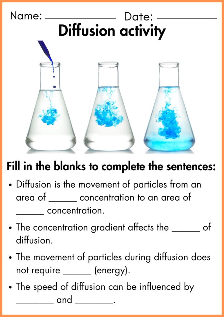 image showing fill the blank Diffusion activity worksheet