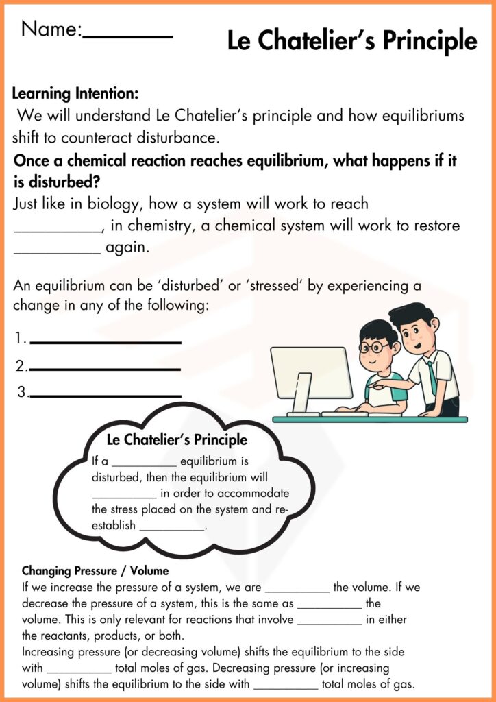 image showing fill the blanks le chatelier's principle worksheet