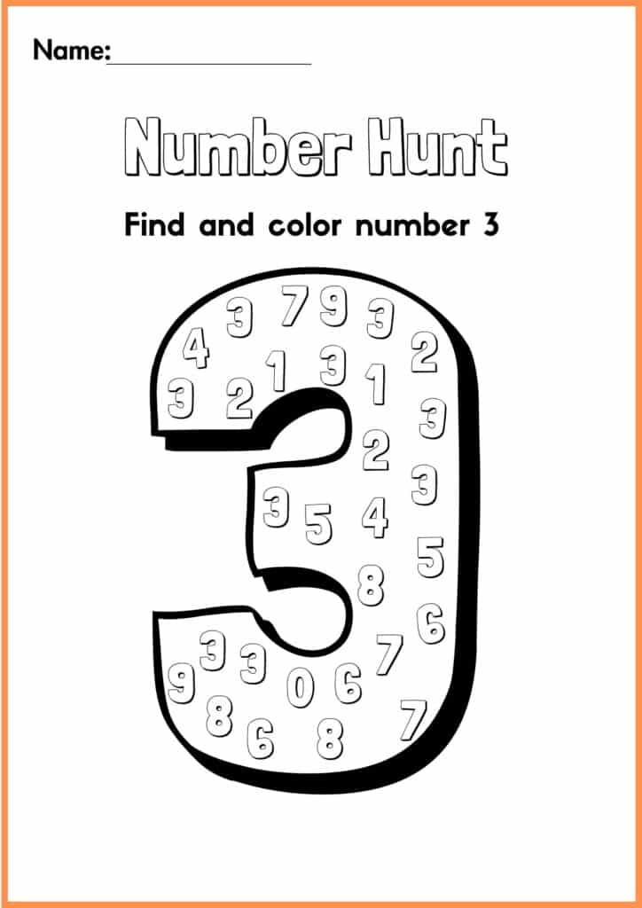 image showing color number 3 worksheet