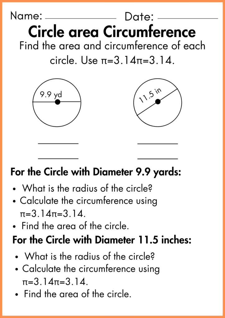 image showing find the area and circumference of each circle