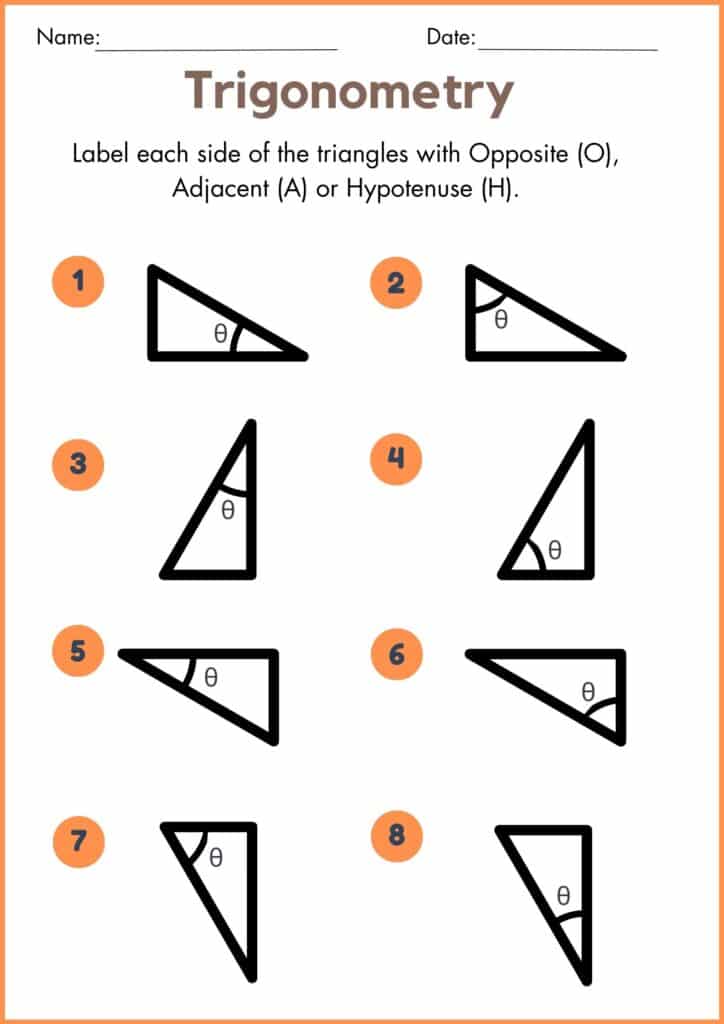 image showing label each right triangle trigonometry worksheet with answers