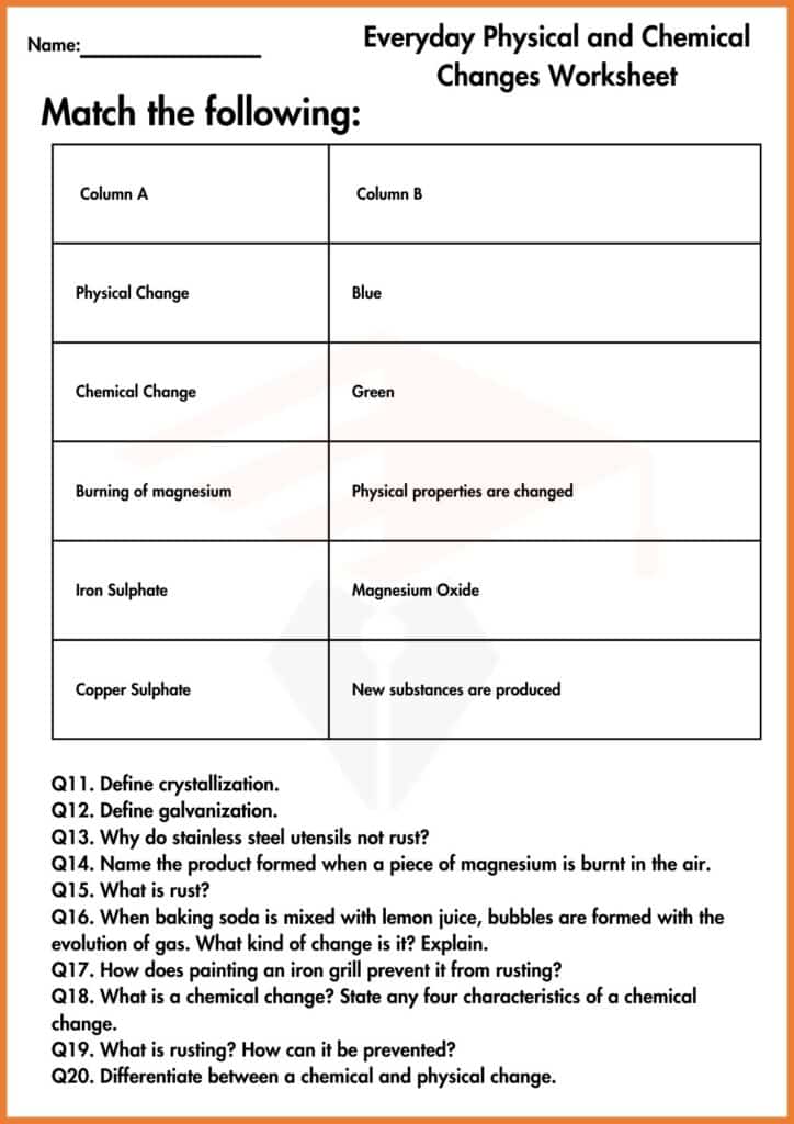 image showing write problem Everyday Physical and Chemical Changes Worksheet