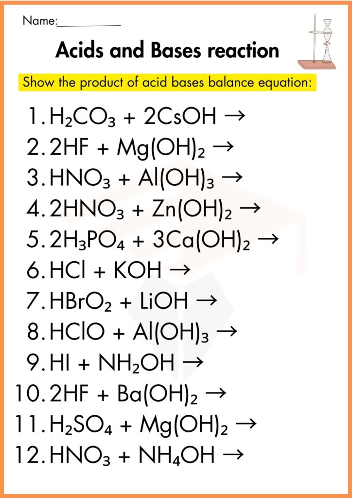 show the product acid of base reaction worksheet