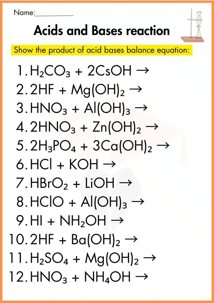 show the product acid of base reaction worksheet