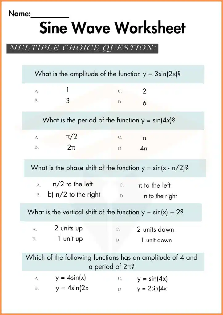 image showing sine wave quiz worksheets