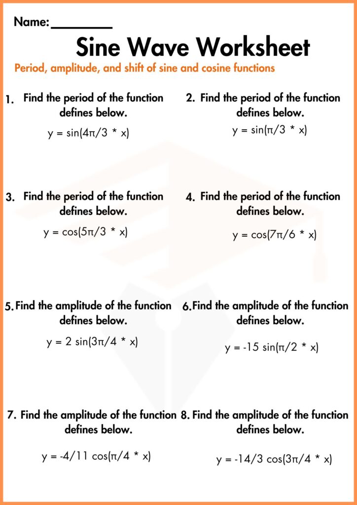 image showing sine wave worksheet write period amplitude and shift