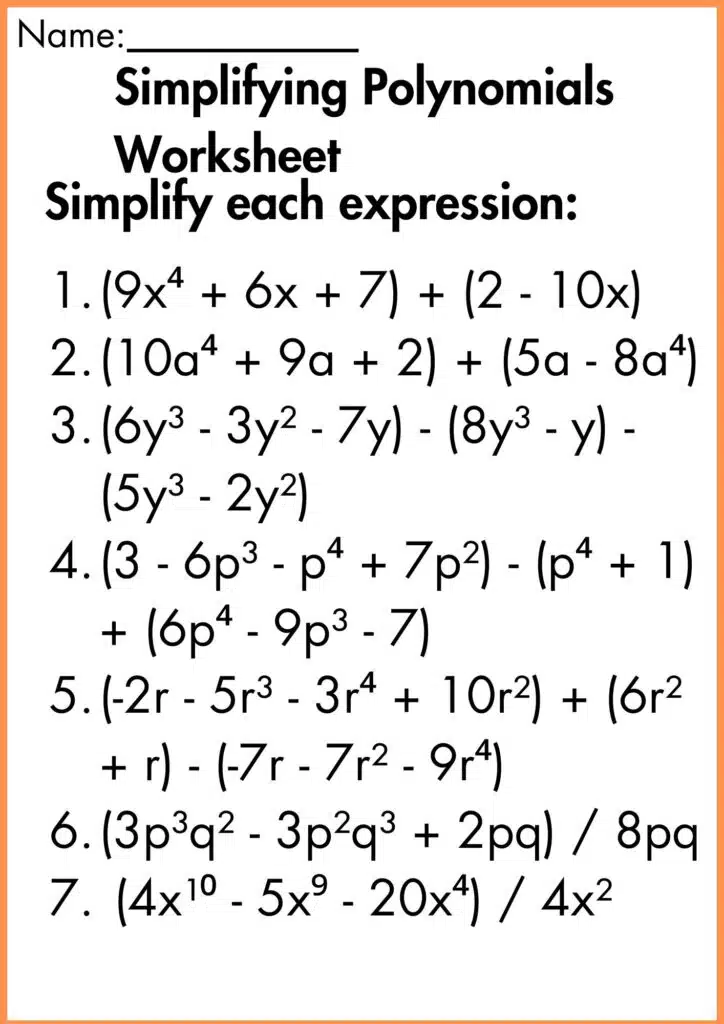 image showing Classifying polynomials worksheet .solve each expression