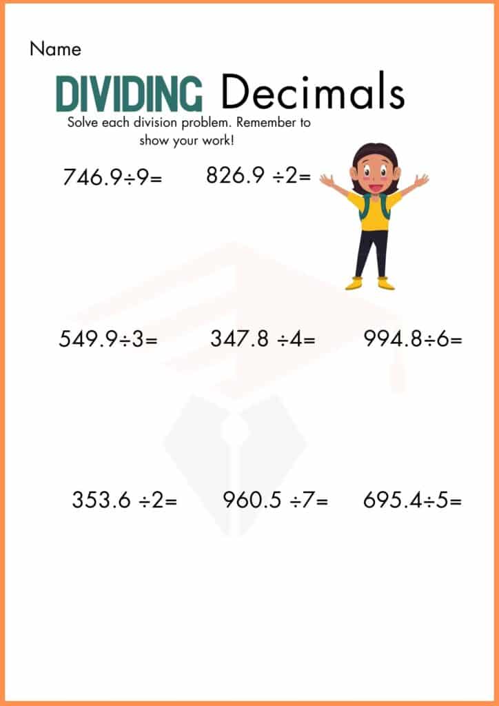 image showing solve problem dividing decimal worksheet 