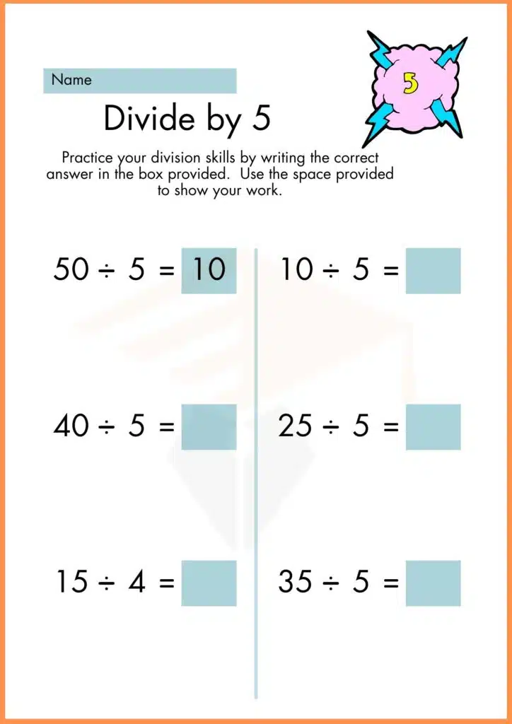 solve question dividing by 5 worksheet