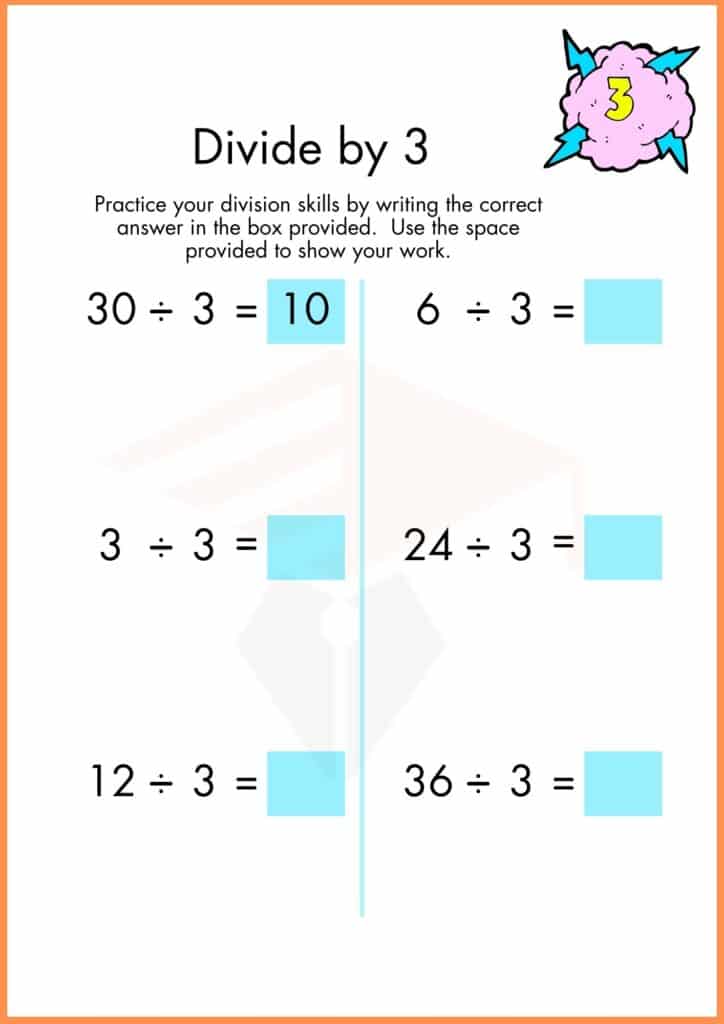 image showing divide by 3 worksheet