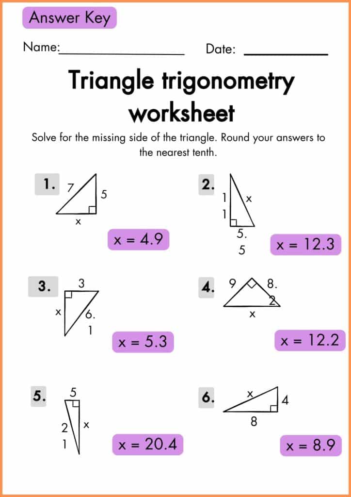 image showing solve the missing angel right triangle trigonometry worksheet