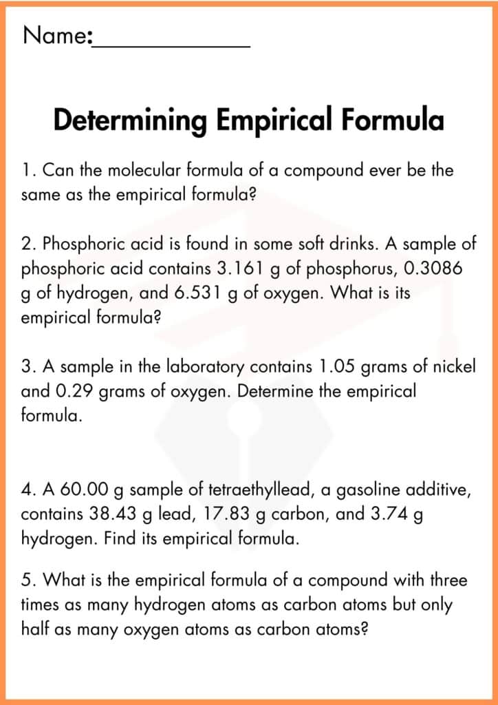image showing question empirical formula worksheet