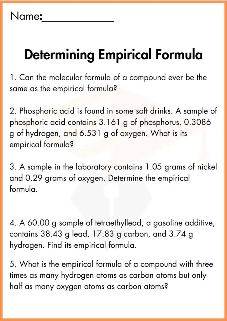 image showing question empirical formula worksheet