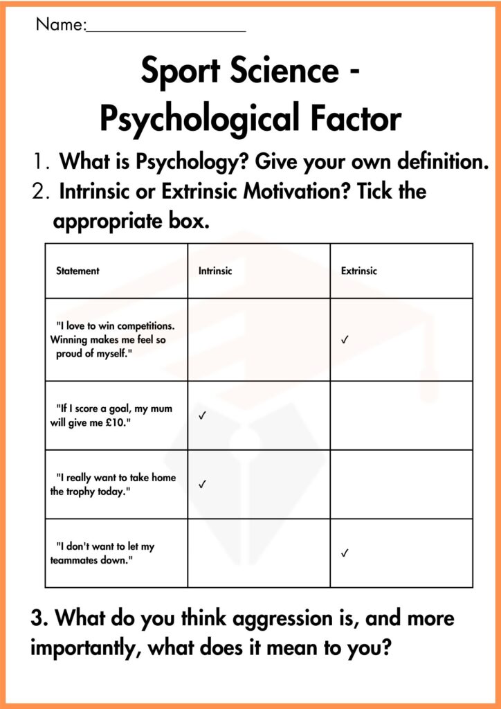 image showing sport science psychological factor worksheets