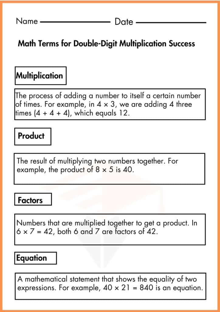 image showing Math terms for double-digit multiplication Success