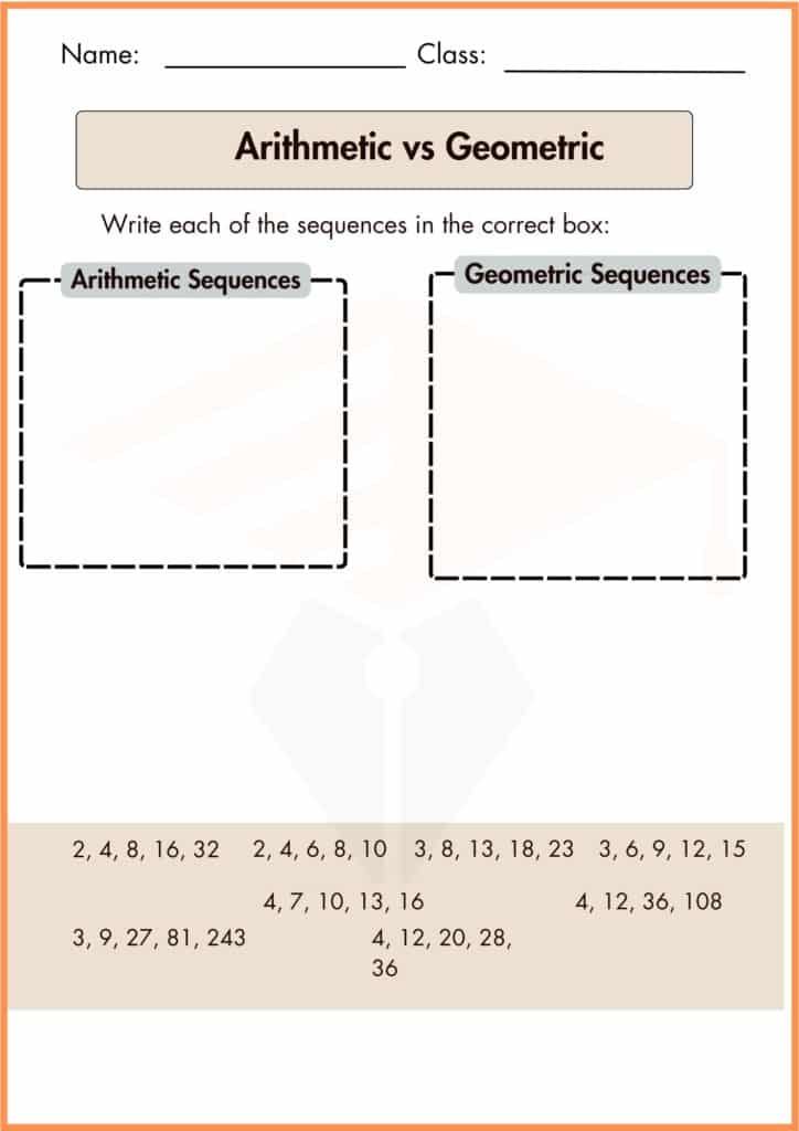 image showing arithmetic vs geometric worksheet