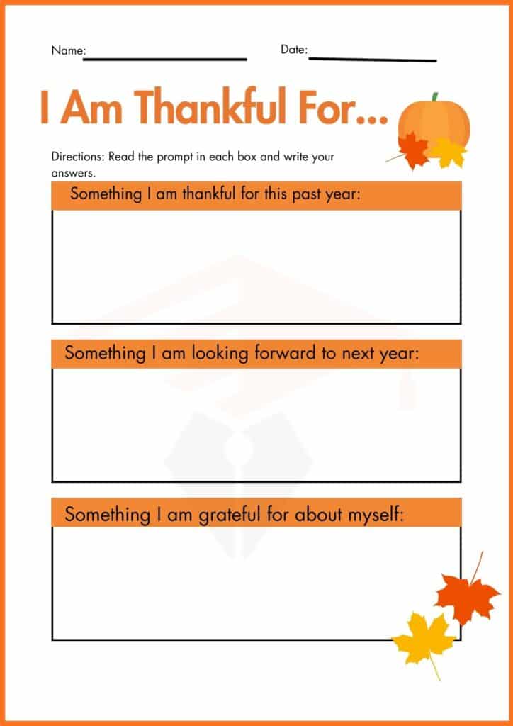 image showing write the Answer i am thankful for worksheet