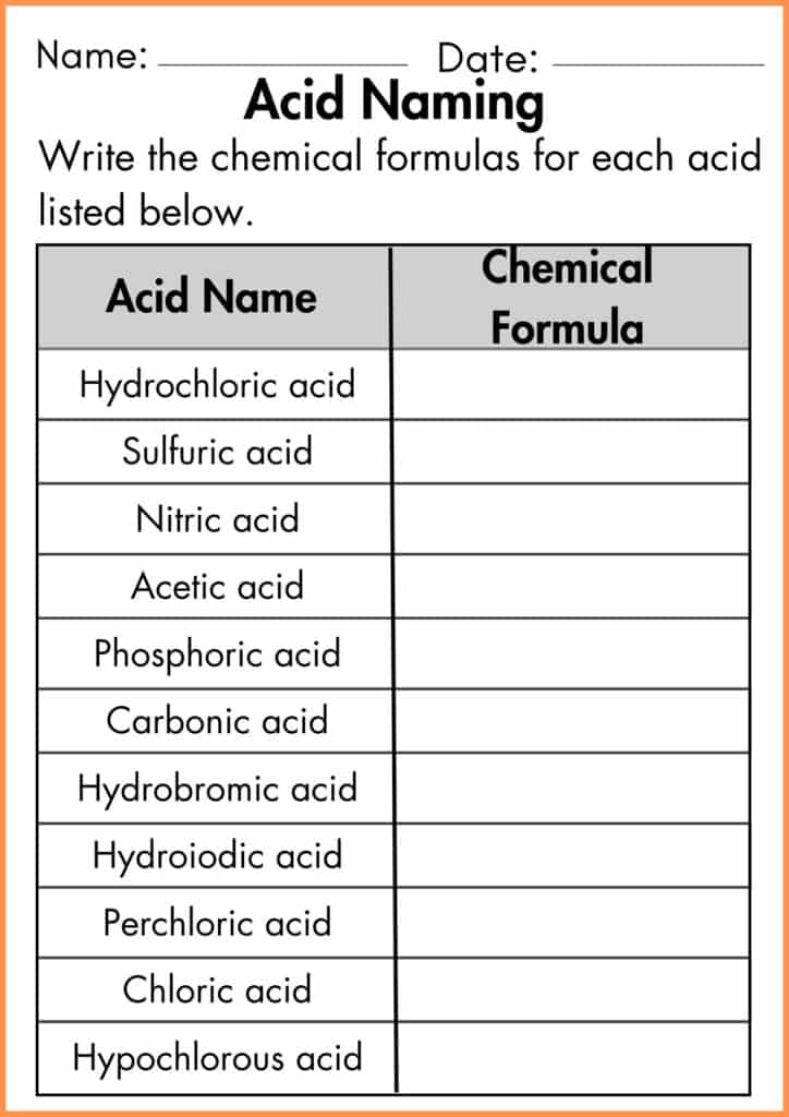 image showing write the chemicals formula acid naming worksheet