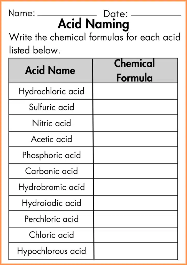 image showing write the chemicals formula acid naming worksheet