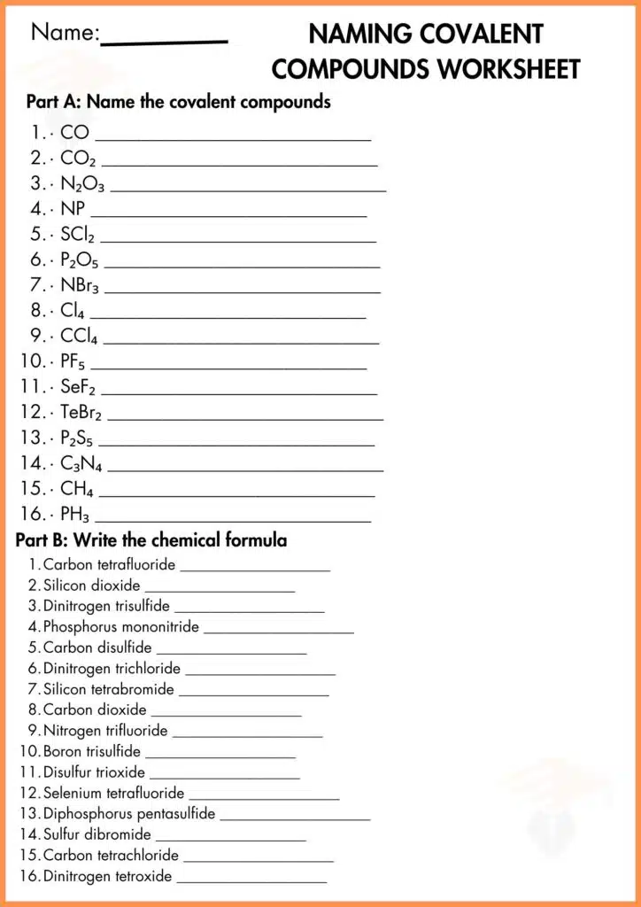 image showing write the name covalent compound worksheet