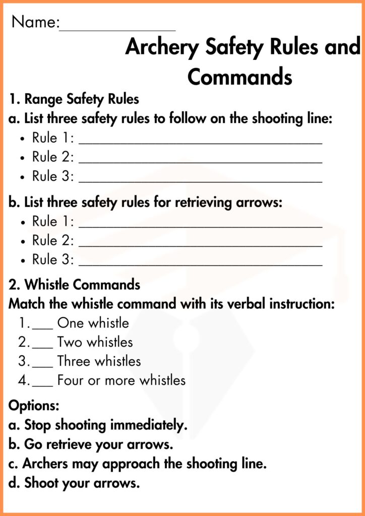 image showing Archery Safety Rules and Commands worksheet 
