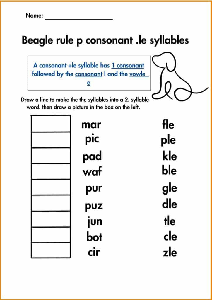 Image showing Beagle rule p consonant .le syllables worksheet 