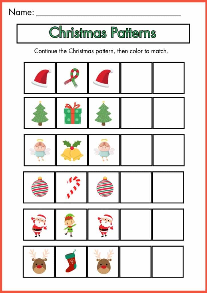 Image showing Christmas Patterns color to match worksheets 