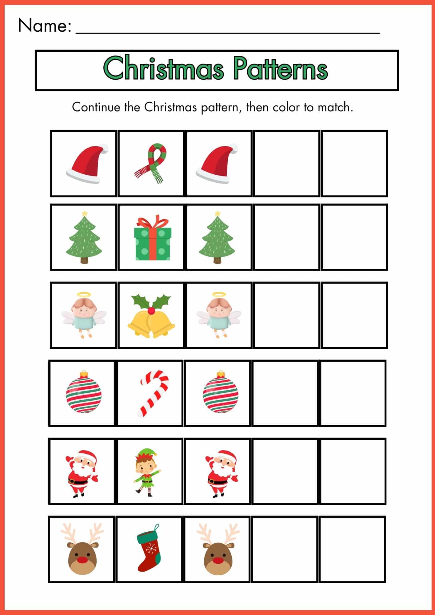 Free Printable Christmas Patterns Worksheets (Fun Holiday Learning!)