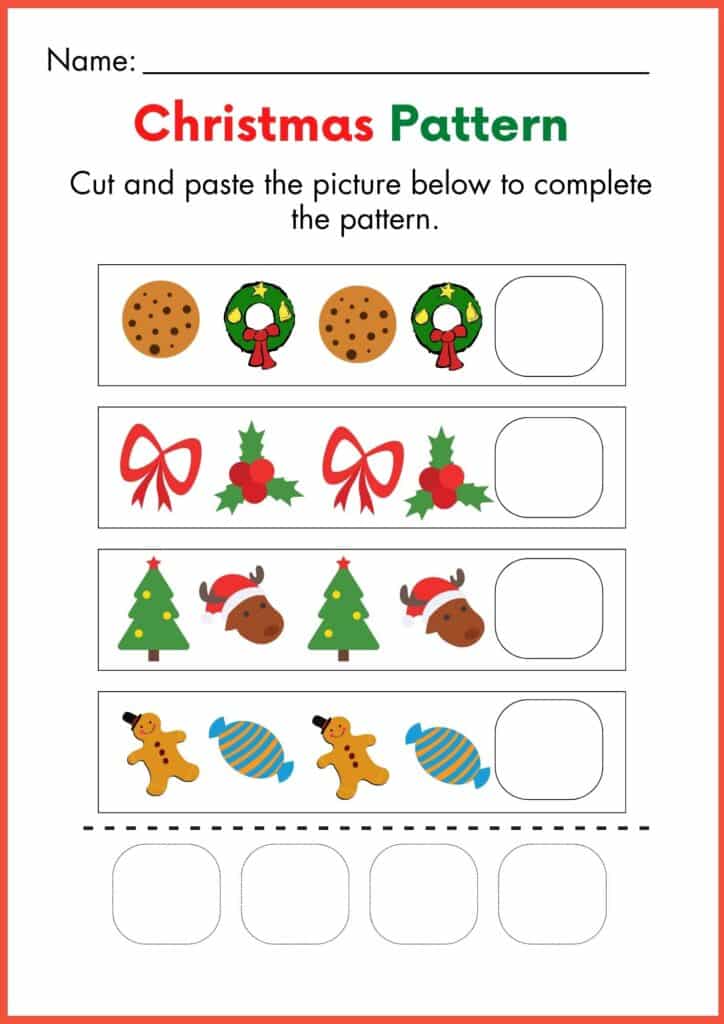 Christmas Pattern Cut and paste the picture worksheets