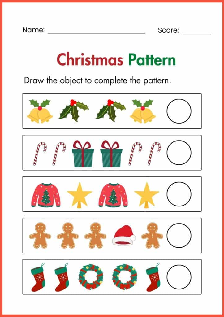 Image showing Christmas Pattern Draw the Object to complte the pattern worksheets
