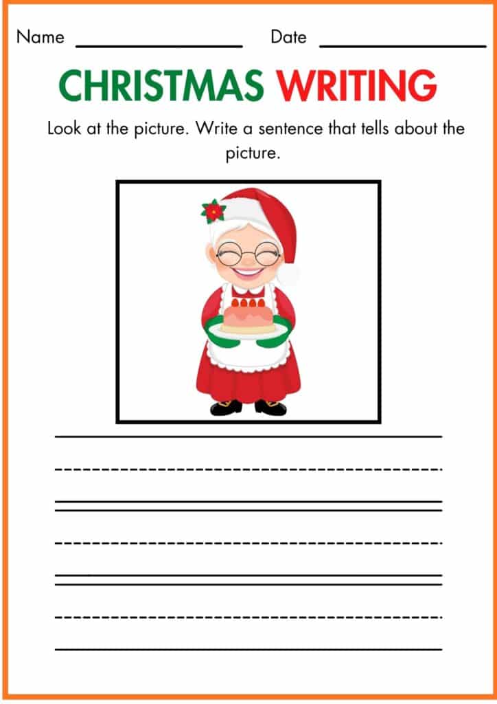 CHRISTMAS WRITING Mrs. Claus worksheet 4
