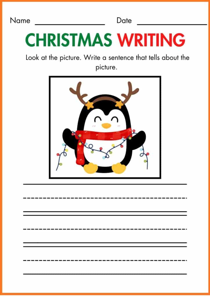 CHRISTMAS WRITING Penguin worksheet 5