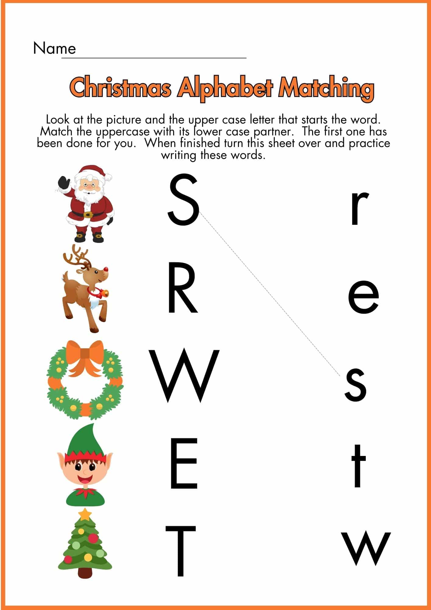 Christmas Matching Worksheets for kindergarten