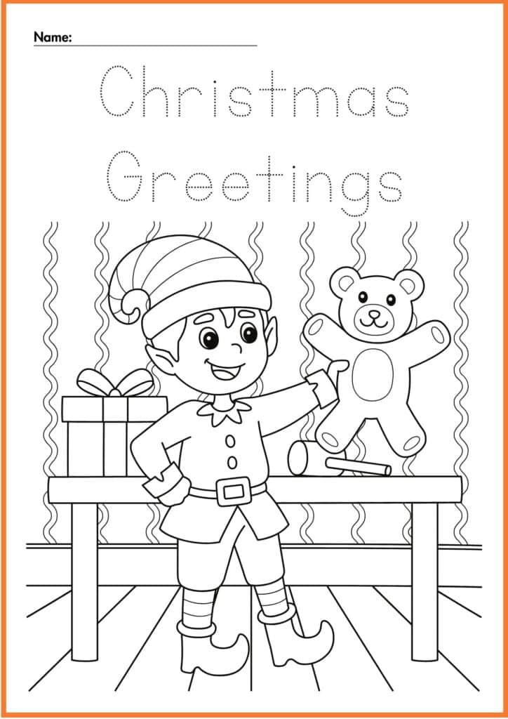 Image showing color the picture  and trace the christmas Greetings worksheet