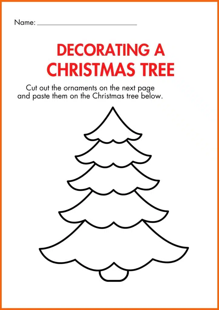 Christmas Tree Decorating cut out ornaments worksheet 4