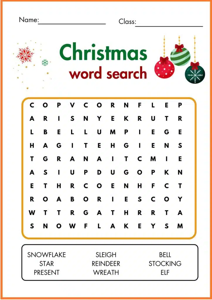 Christmas WORDSEARCH WORKSHEET 2