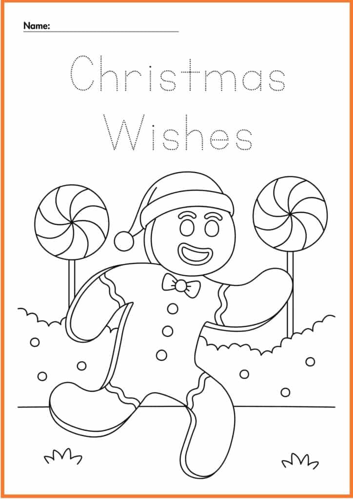 Image showing color the picture  and trace christmas Wishes worksheet