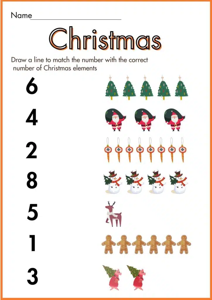 Christmas counting matching worksheets 2