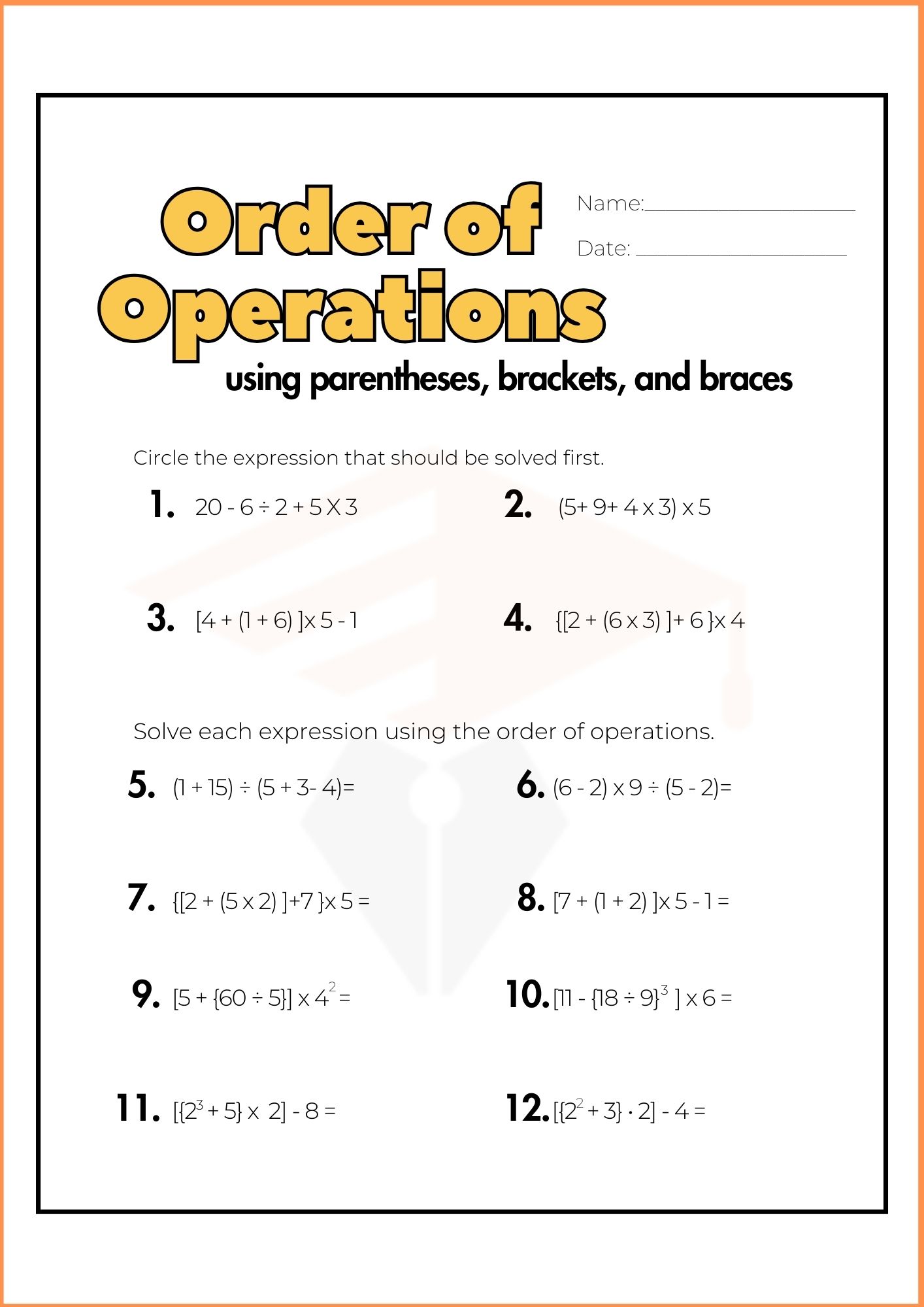 Integer Operations Worksheet