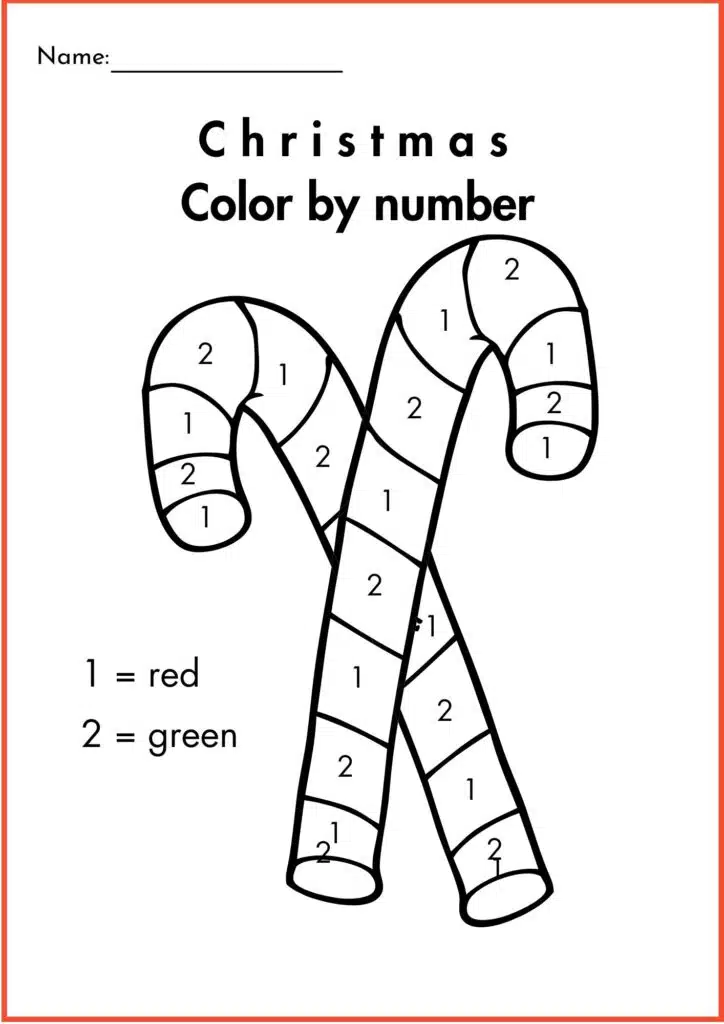 Color by Number Christmas stick worksheets 3