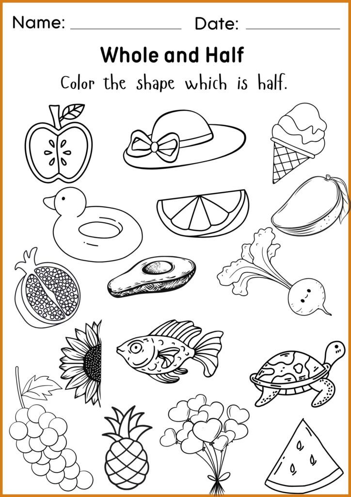 image showingColor the shape which is half. worksheets 