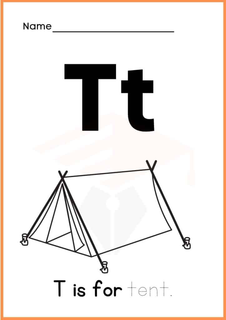 image showing Color the tent t worksheet 