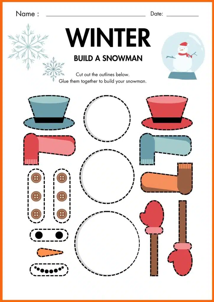 Cut out the outlines bulid snowman worksheet 3