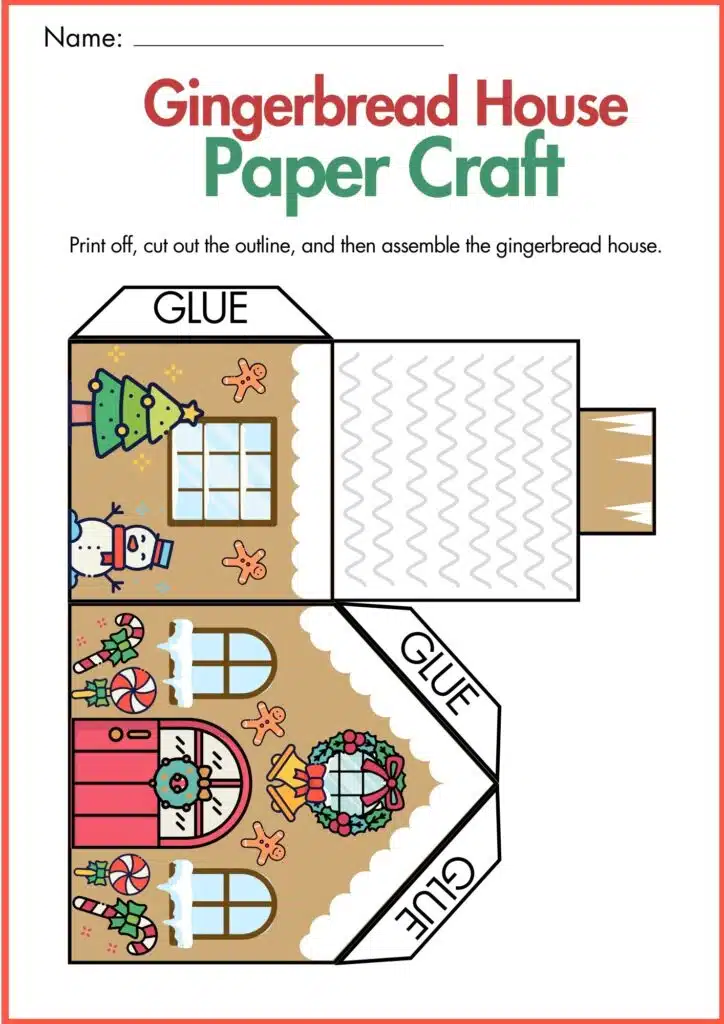 Gingerbread House paper craft worksheet 1