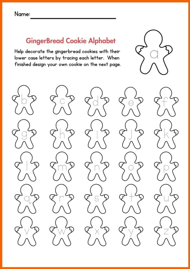 Gingerbread cookie alphabets worksheets 3