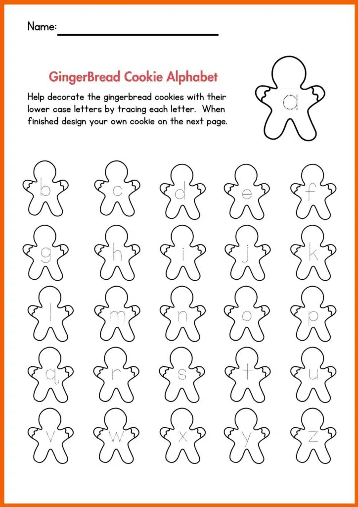 Gingerbread cookie alphabets worksheets 3